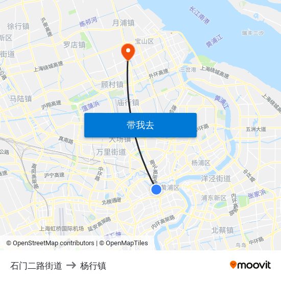 石门二路街道 to 杨行镇 map