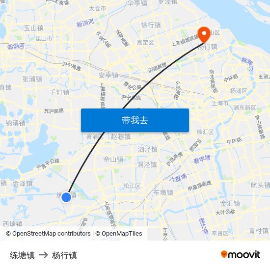 练塘镇 to 杨行镇 map