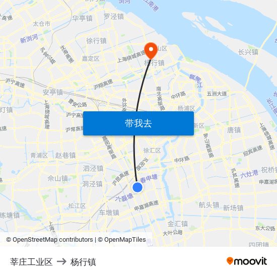 莘庄工业区 to 杨行镇 map