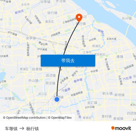 车墩镇 to 杨行镇 map