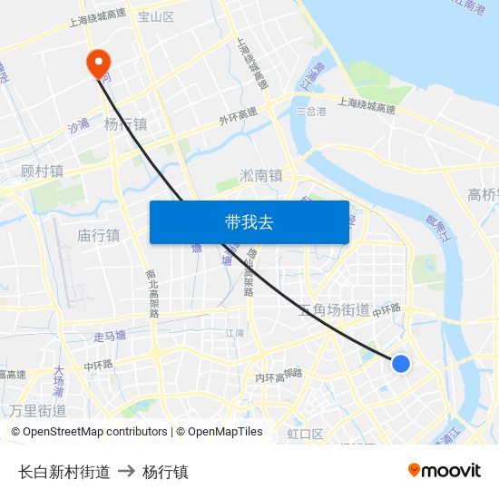 长白新村街道 to 杨行镇 map