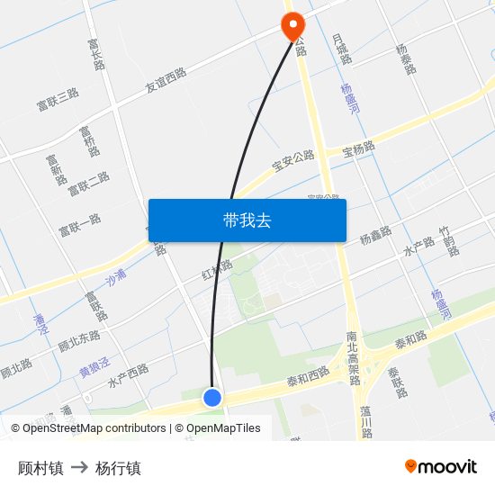 顾村镇 to 杨行镇 map