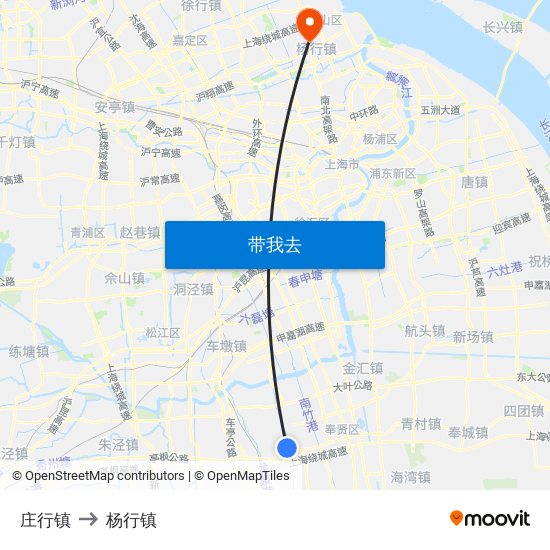 庄行镇 to 杨行镇 map