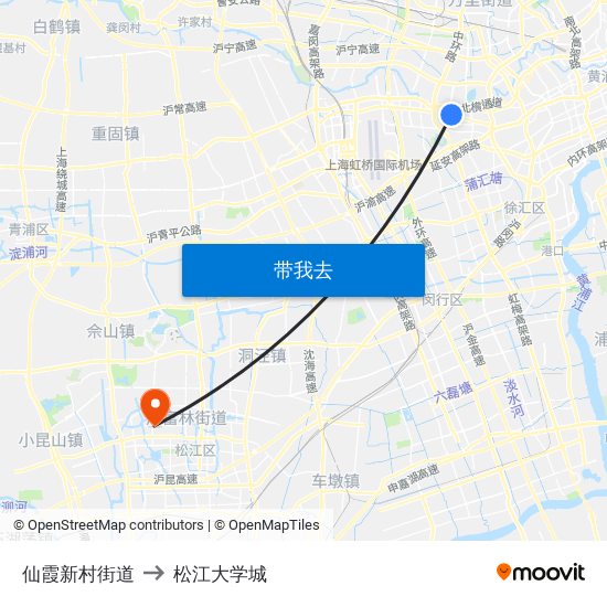 仙霞新村街道 to 松江大学城 map