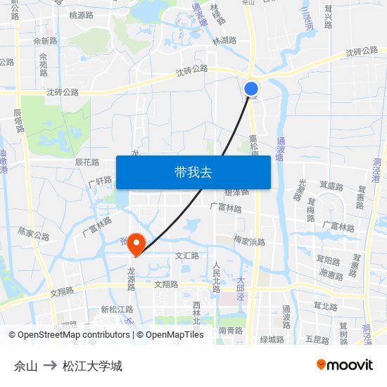 佘山 to 松江大学城 map