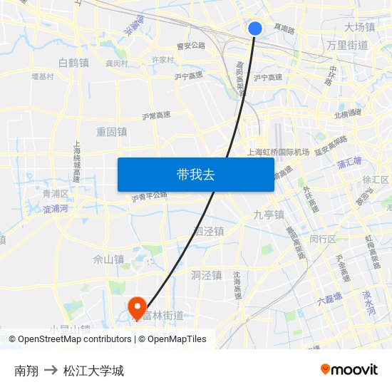 南翔 to 松江大学城 map