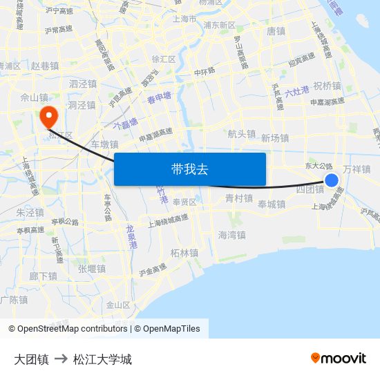 大团镇 to 松江大学城 map