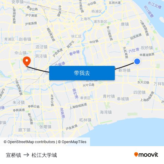 宣桥镇 to 松江大学城 map