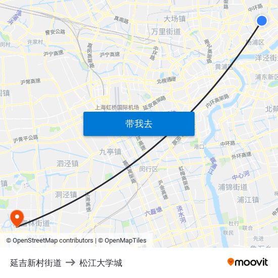 延吉新村街道 to 松江大学城 map