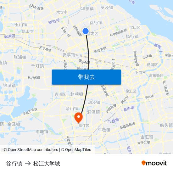 徐行镇 to 松江大学城 map