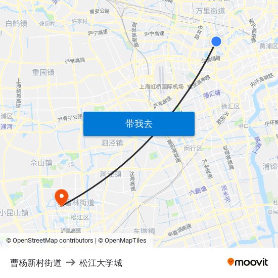 曹杨新村街道 to 松江大学城 map