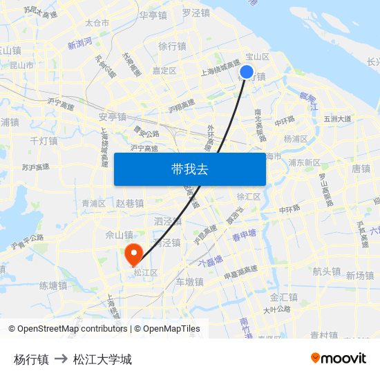 杨行镇 to 松江大学城 map