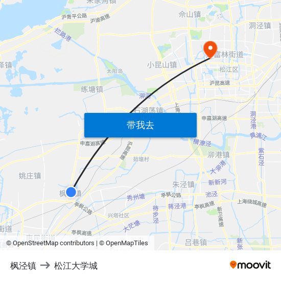 枫泾镇 to 松江大学城 map