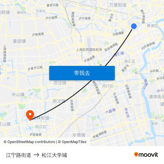 江宁路街道 to 松江大学城 map