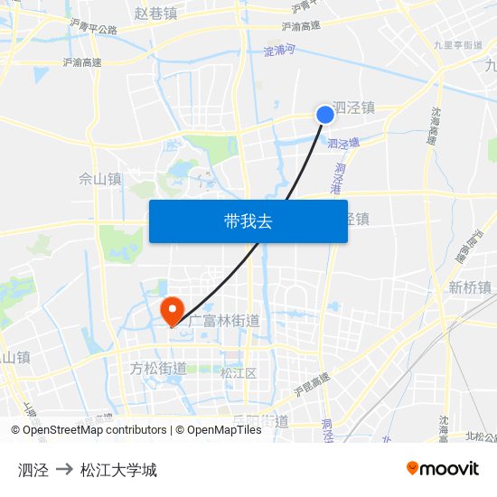 泗泾 to 松江大学城 map