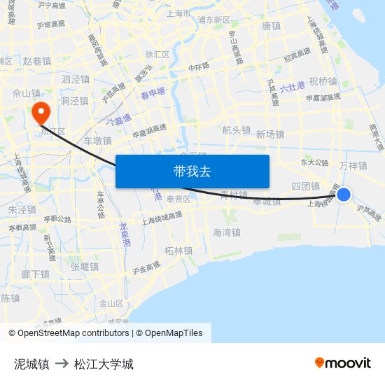 泥城镇 to 松江大学城 map