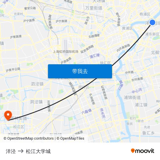洋泾 to 松江大学城 map