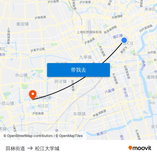 田林街道 to 松江大学城 map