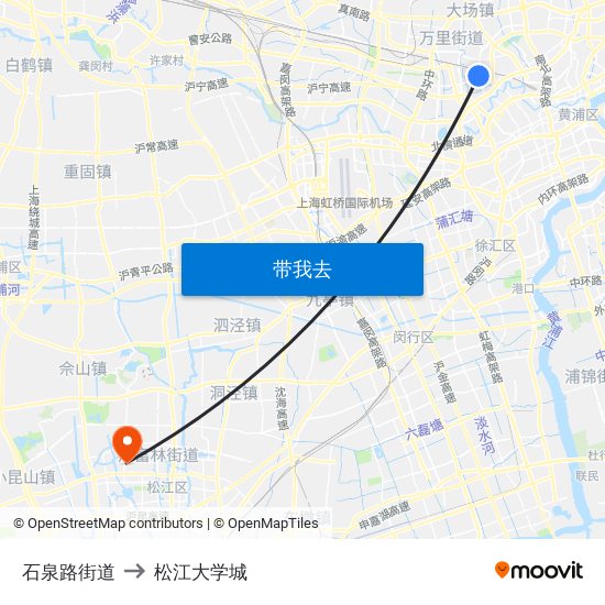 石泉路街道 to 松江大学城 map