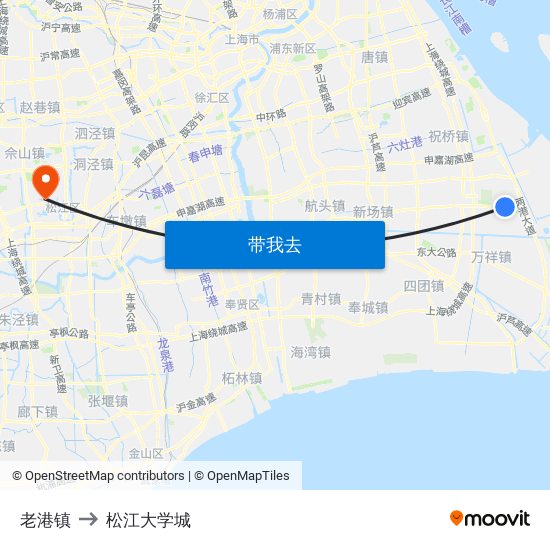 老港镇 to 松江大学城 map