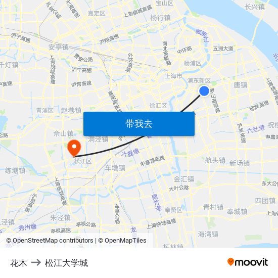 花木 to 松江大学城 map