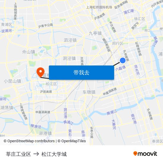 莘庄工业区 to 松江大学城 map
