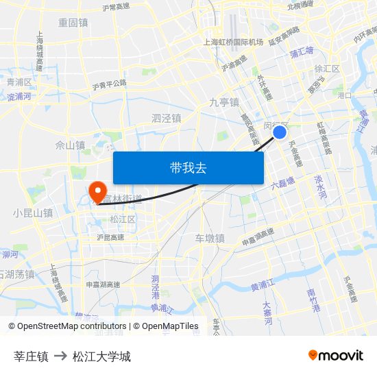 莘庄镇 to 松江大学城 map