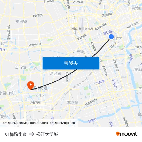 虹梅路街道 to 松江大学城 map