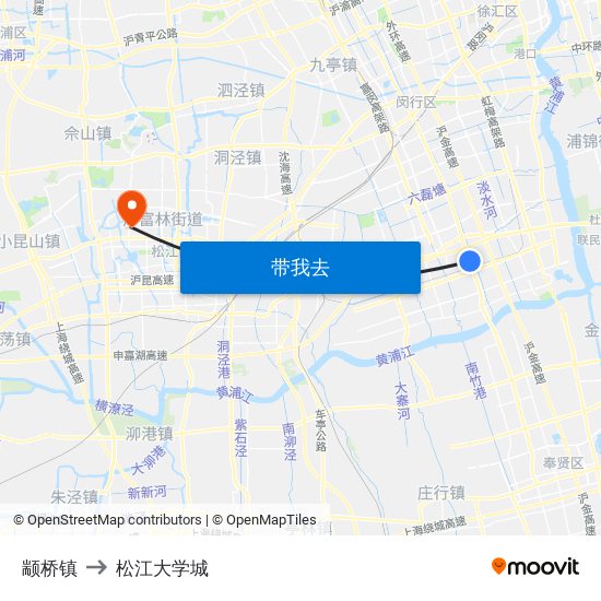 颛桥镇 to 松江大学城 map