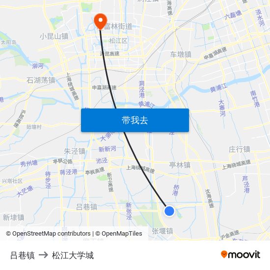 吕巷镇 to 松江大学城 map