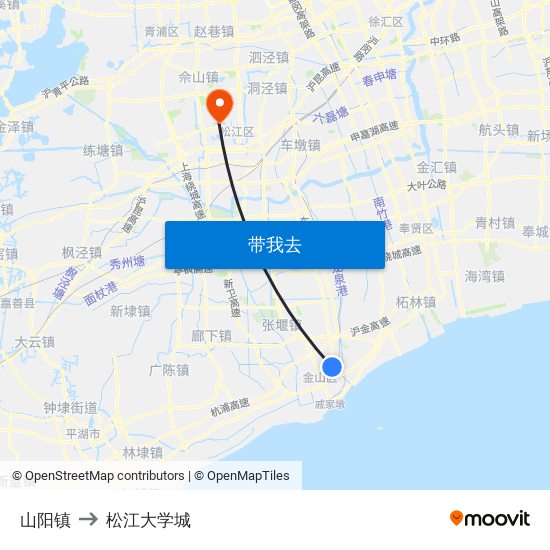 山阳镇 to 松江大学城 map