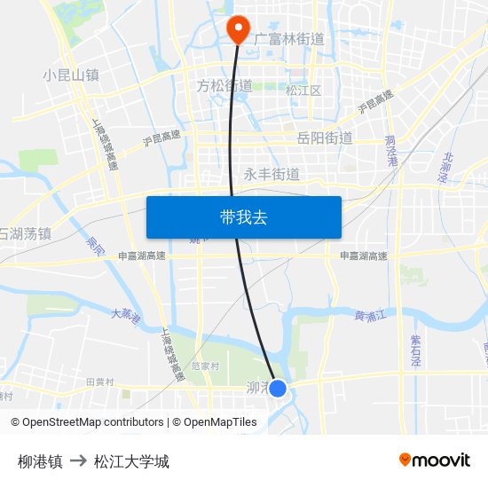 柳港镇 to 松江大学城 map