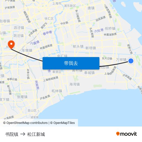 书院镇 to 松江新城 map
