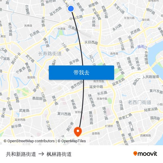 共和新路街道 to 枫林路街道 map