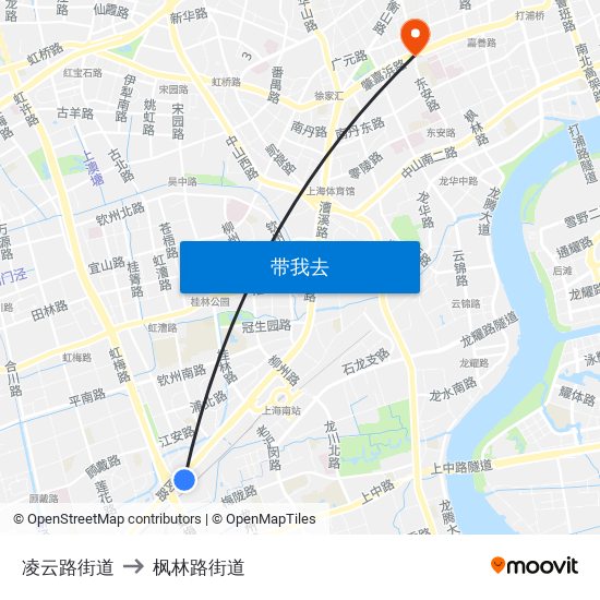 凌云路街道 to 枫林路街道 map