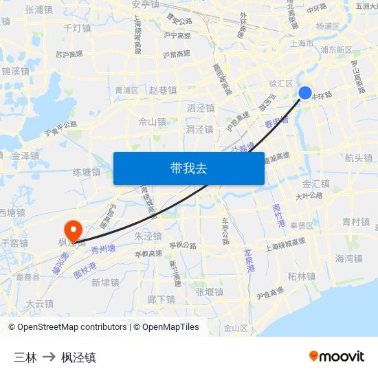 三林 to 枫泾镇 map