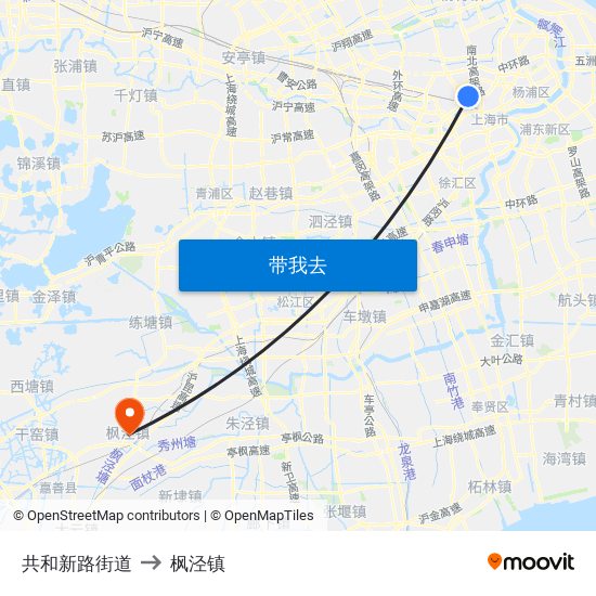 共和新路街道 to 枫泾镇 map