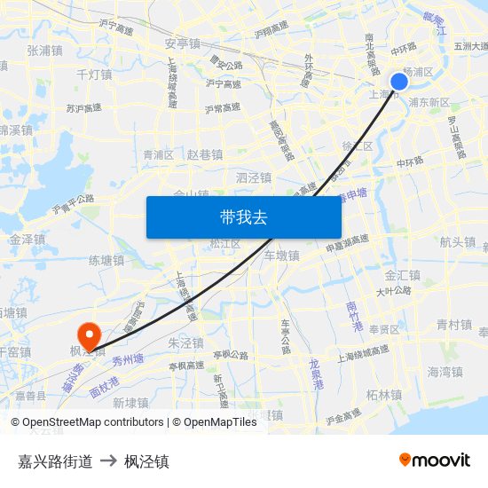 嘉兴路街道 to 枫泾镇 map