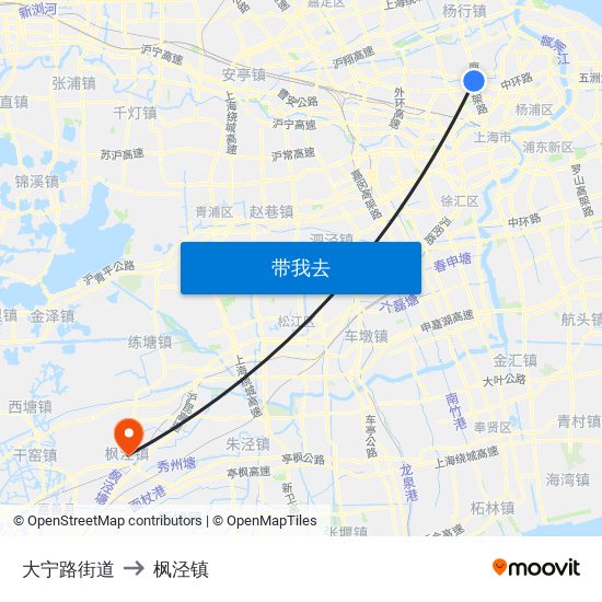 大宁路街道 to 枫泾镇 map