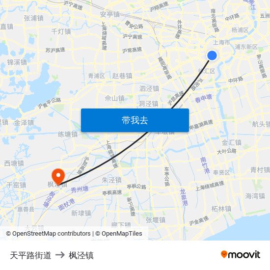 天平路街道 to 枫泾镇 map