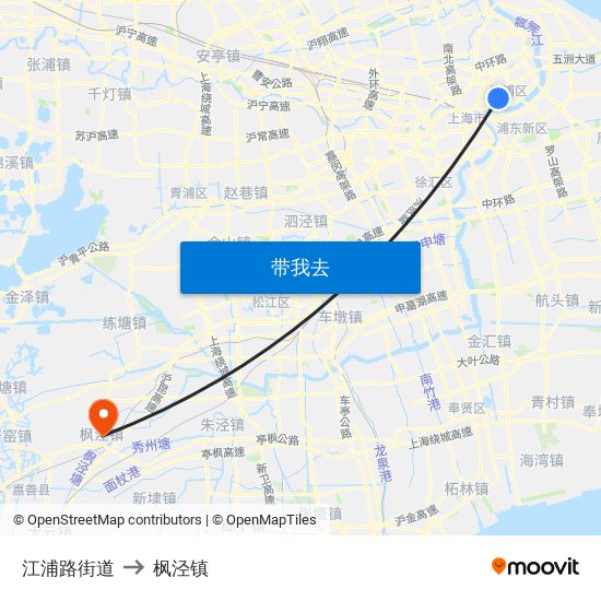 江浦路街道 to 枫泾镇 map