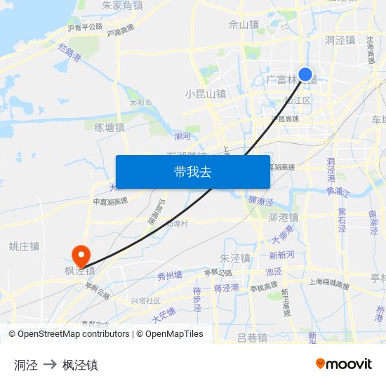 洞泾 to 枫泾镇 map