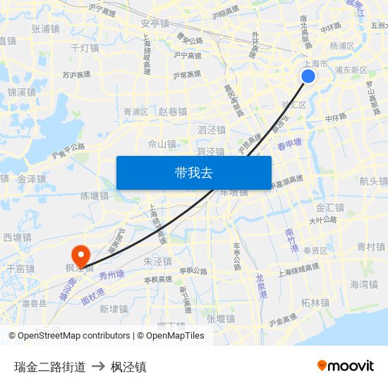 瑞金二路街道 to 枫泾镇 map