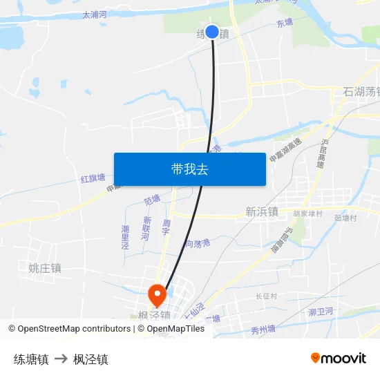 练塘镇 to 枫泾镇 map