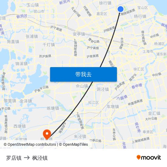 罗店镇 to 枫泾镇 map