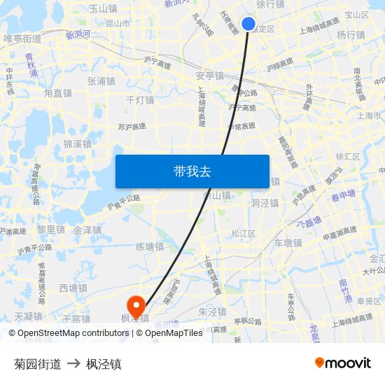 菊园街道 to 枫泾镇 map