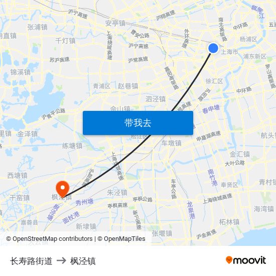 长寿路街道 to 枫泾镇 map