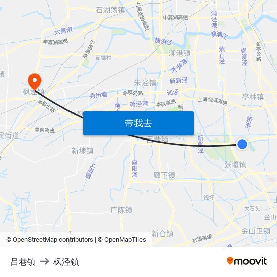 吕巷镇 to 枫泾镇 map
