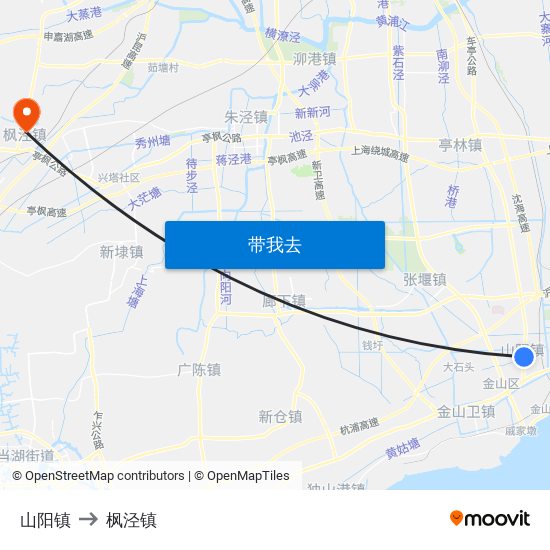 山阳镇 to 枫泾镇 map
