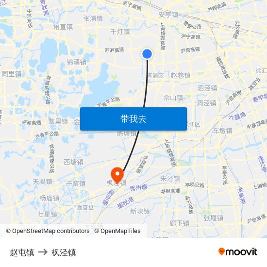 赵屯镇 to 枫泾镇 map